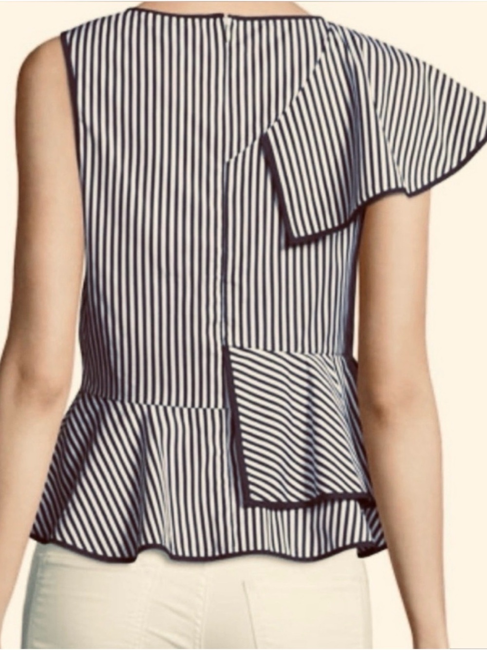 Parker Navy and White Asymmetrical Striped Peplum Top - Picture 2 of 5